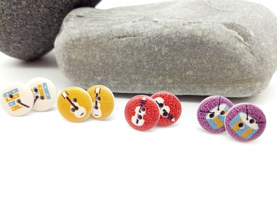 Preview: Musikinstrumente Knopf Ohrstecker Holz Button